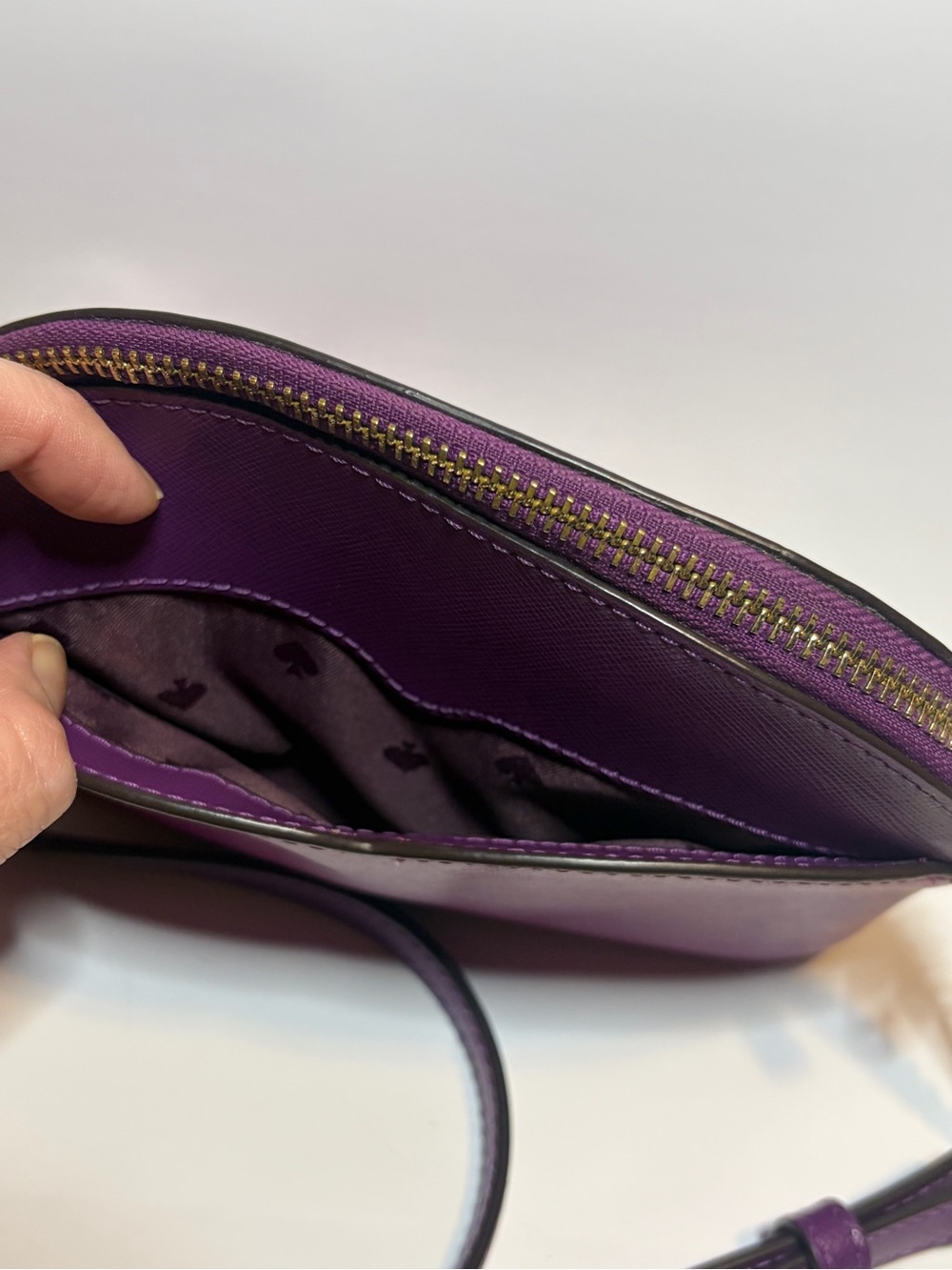 Kate Spade Small Payton Domed Crossbody Pink Purple Colorblock Saffiano LIKE NEW - Picture 10 of 15